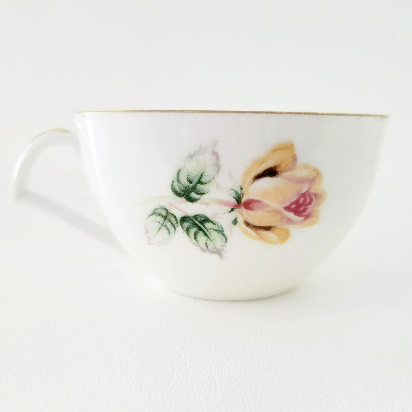 Vintage Yellow & Peach Rose Teacup Set of 2, by Narumi Kent Trio Pattern, Made in Japan