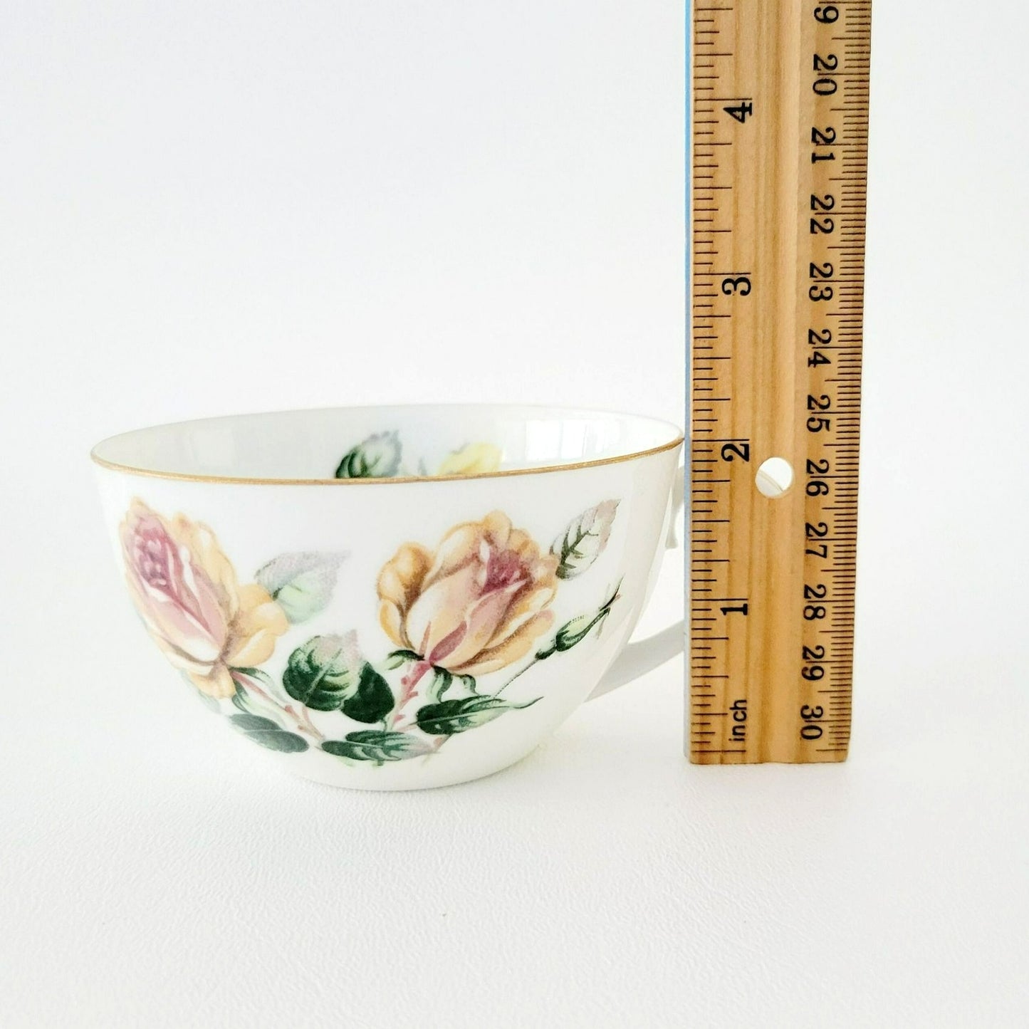 Vintage Yellow & Peach Rose Teacup Set of 2, by Narumi Kent Trio Pattern, Made in Japan