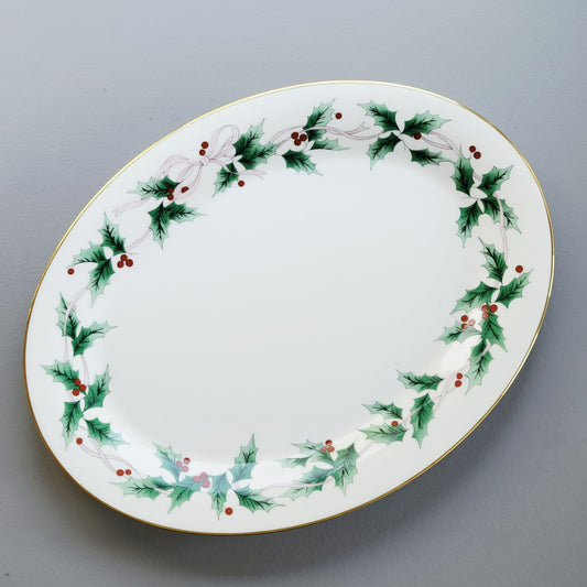 Mikasa Ribbon Holly 14" Oval Serving Platter, Made in Japan