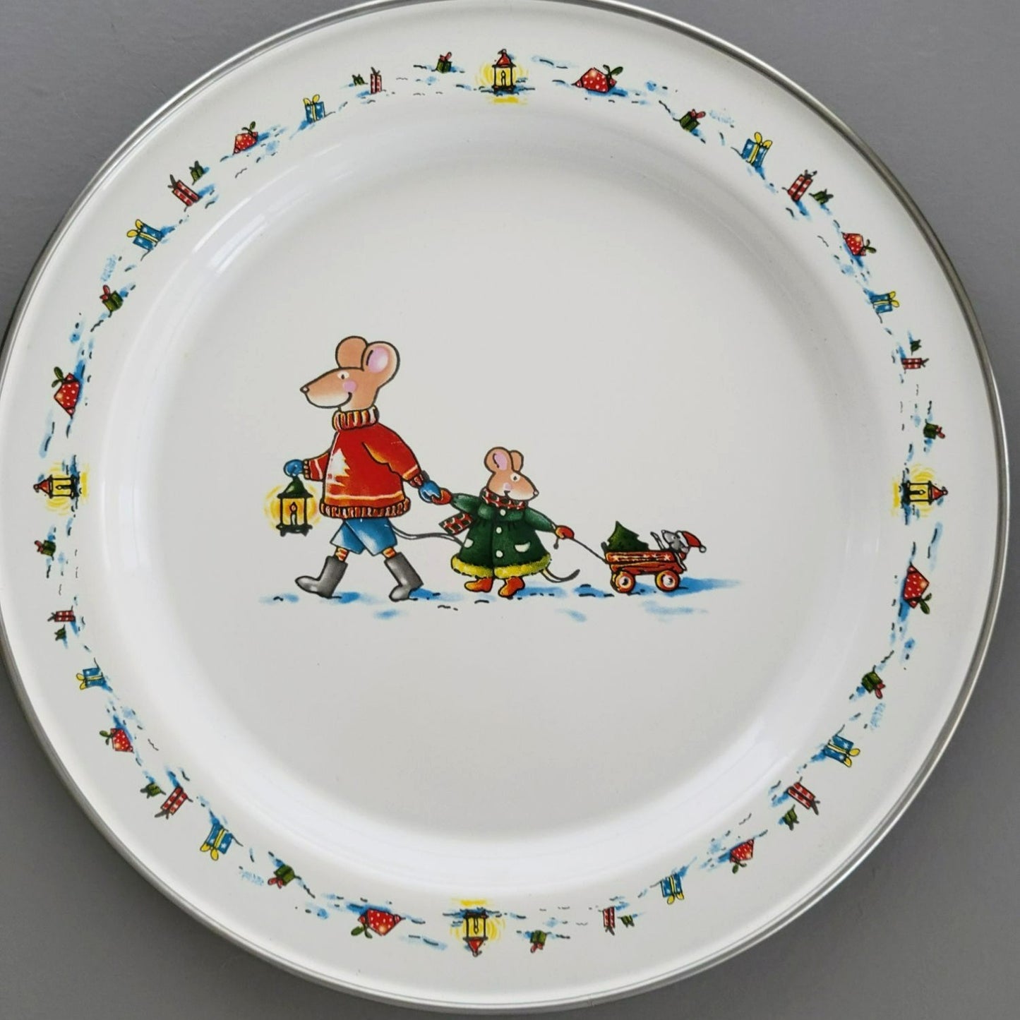 World Market Christmas Mouse Holiday Enamel Plate & Bowl Set of 3