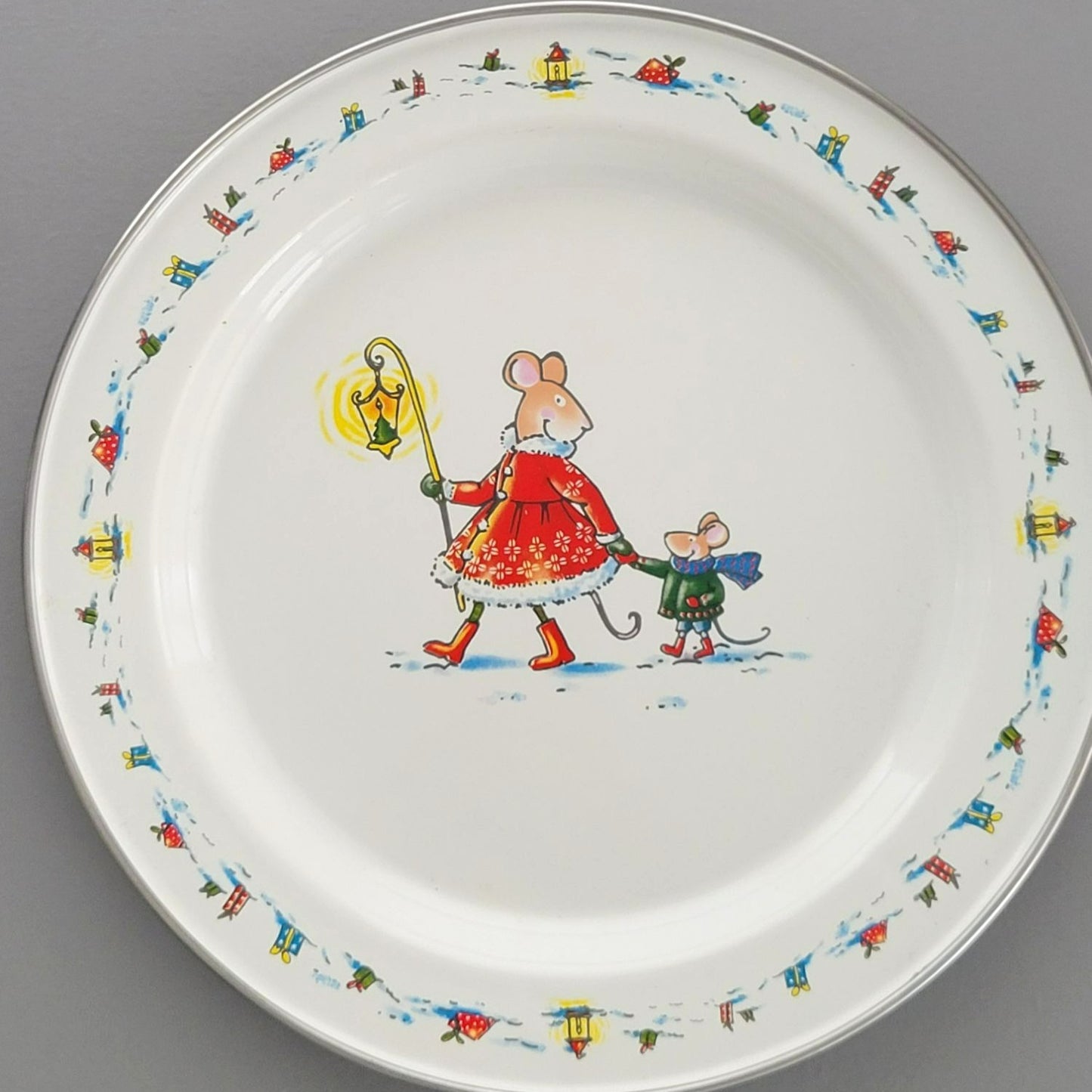 World Market Christmas Mouse Holiday Enamel Plate & Bowl Set of 3