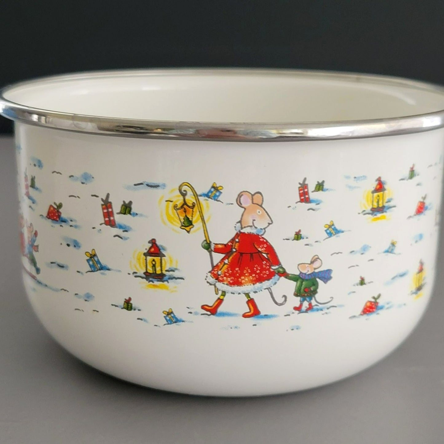 World Market Christmas Mouse Holiday Enamel Plate & Bowl Set of 3