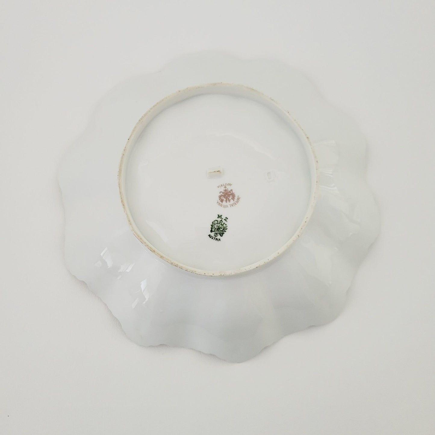 Antique M.Z Austria Cabinet Bowl, Hand Painted Green with Roses, Heavy Gold & Embossed Edging c.1884-1909