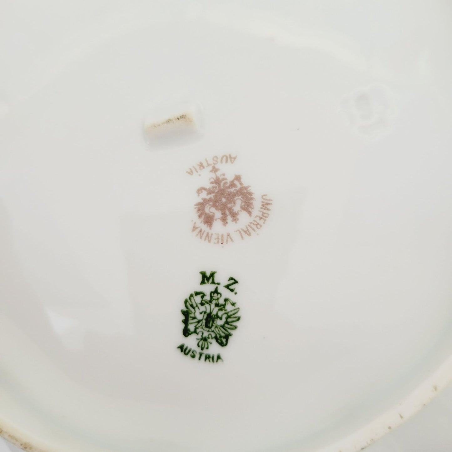 Antique M.Z Austria Cabinet Bowl, Hand Painted Green with Roses, Heavy Gold & Embossed Edging c.1884-1909