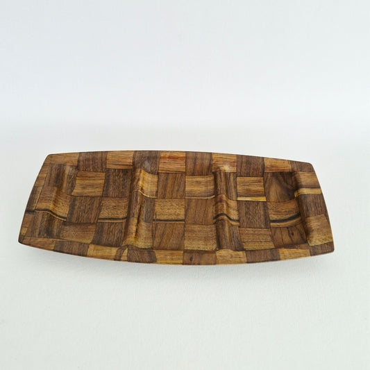 Weavewood Inc. Wooden 3 Part Divided Serving Tray, c.1970s USA