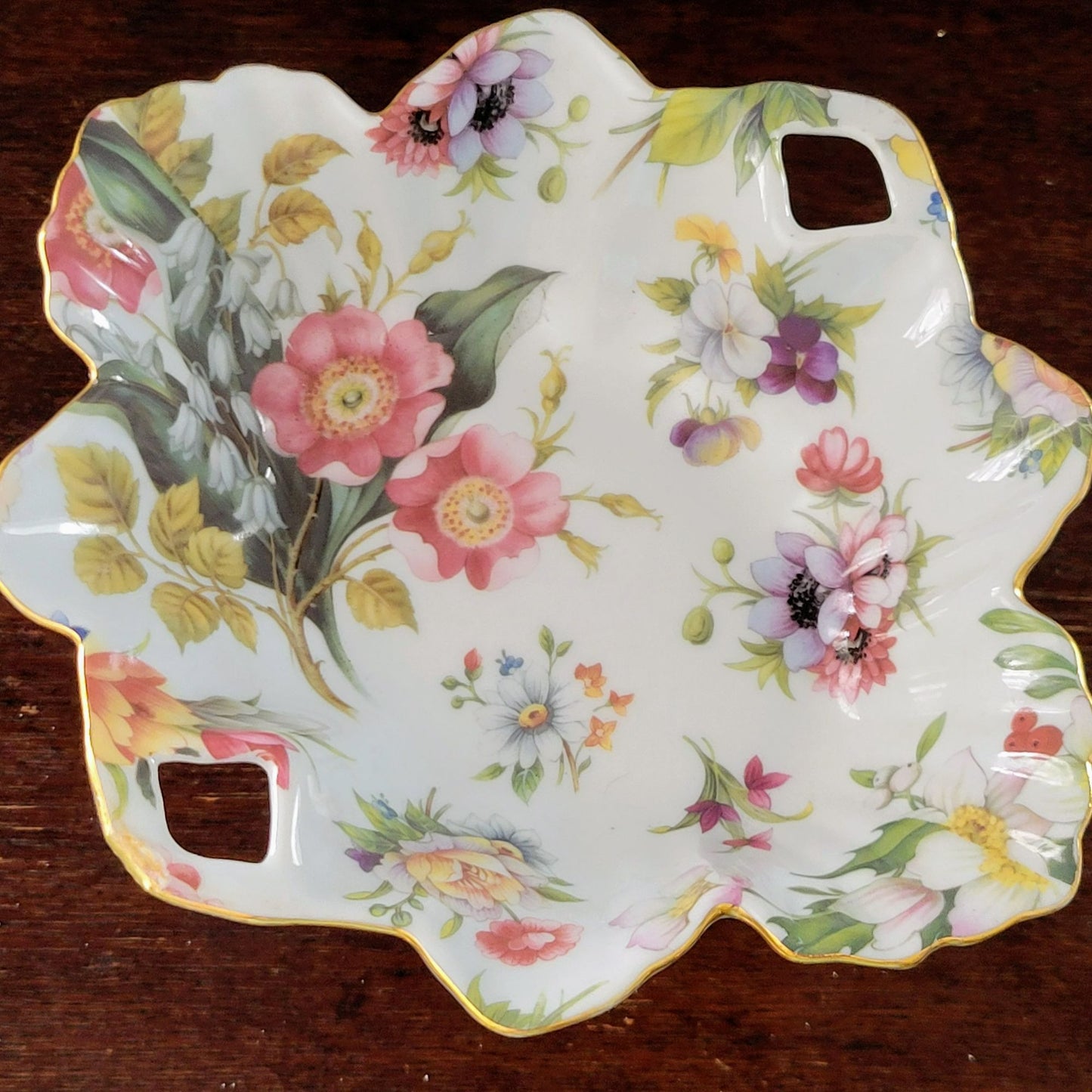 Vintage Floral Pedestal Dish, Upcycled from Milk Glass Vase & Porcelain Bowl