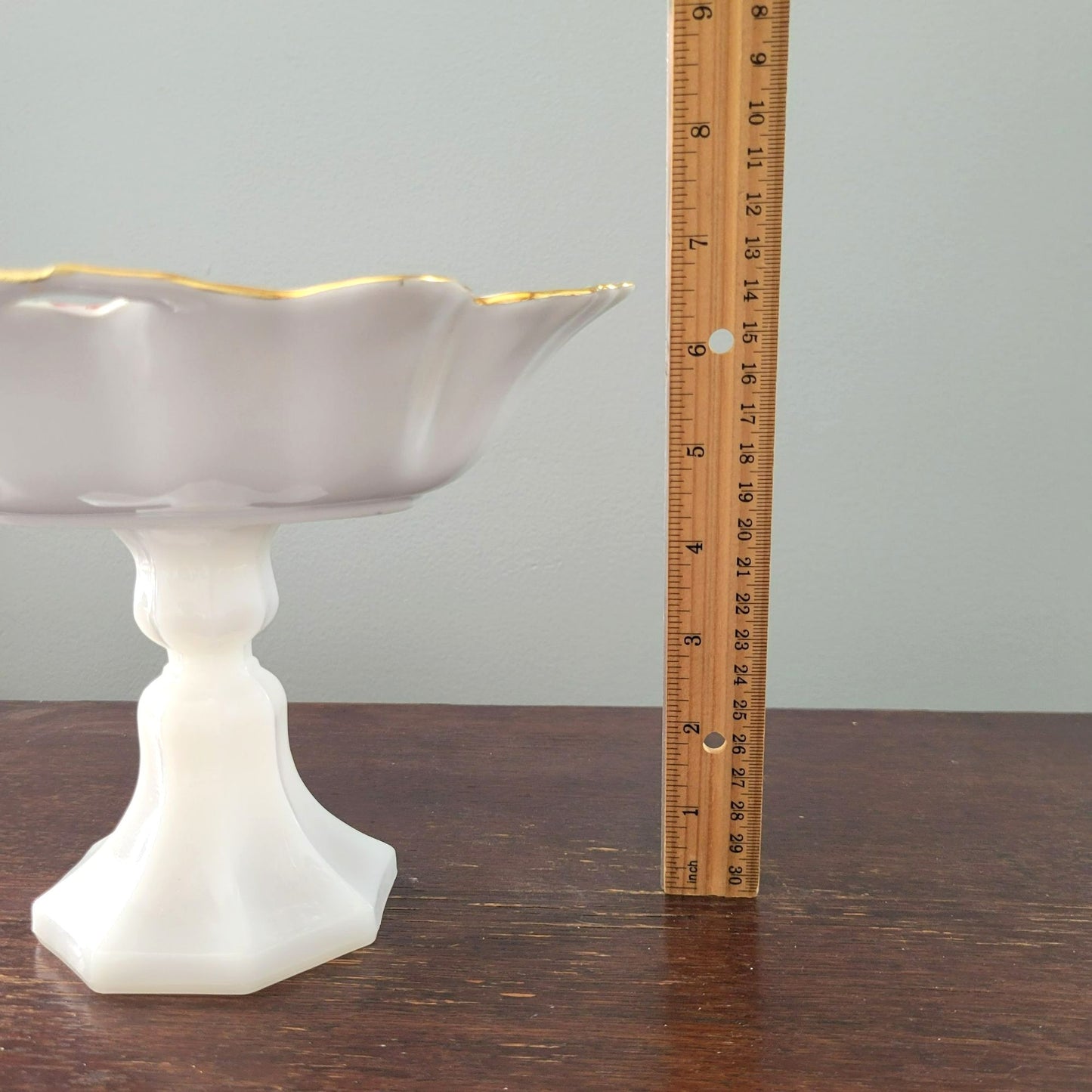 Vintage Floral Pedestal Dish, Upcycled from Milk Glass Vase & Porcelain Bowl
