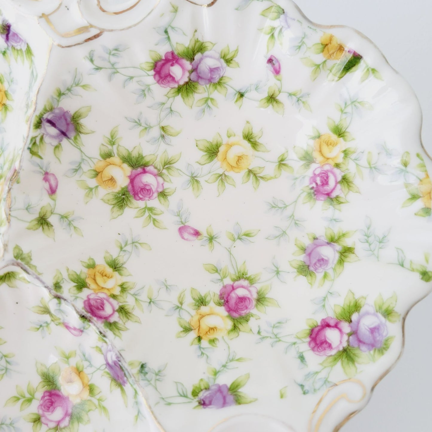 Hand Painted Floral Chintz Divided Candy Nut Dish, Made in Japan