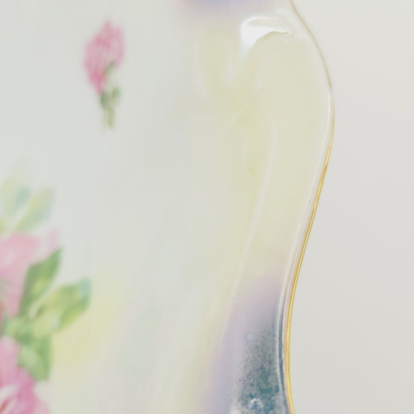 German Hand Painted Roses Bowl, High Gloss Luster Pale Yellow & Blue Floral