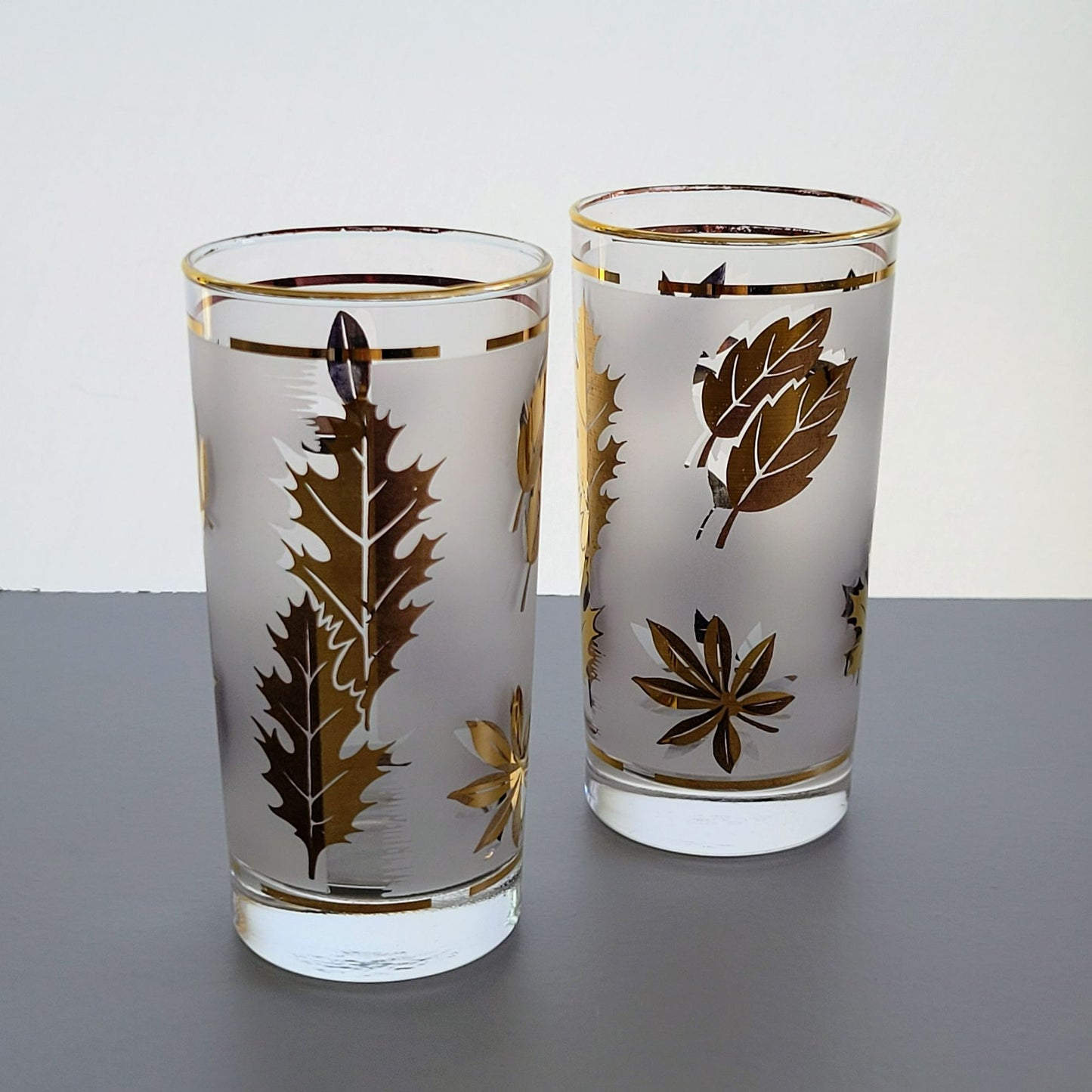 Libbey Golden Foliage Tumbler Set of 2, c.1950s-70s USA
