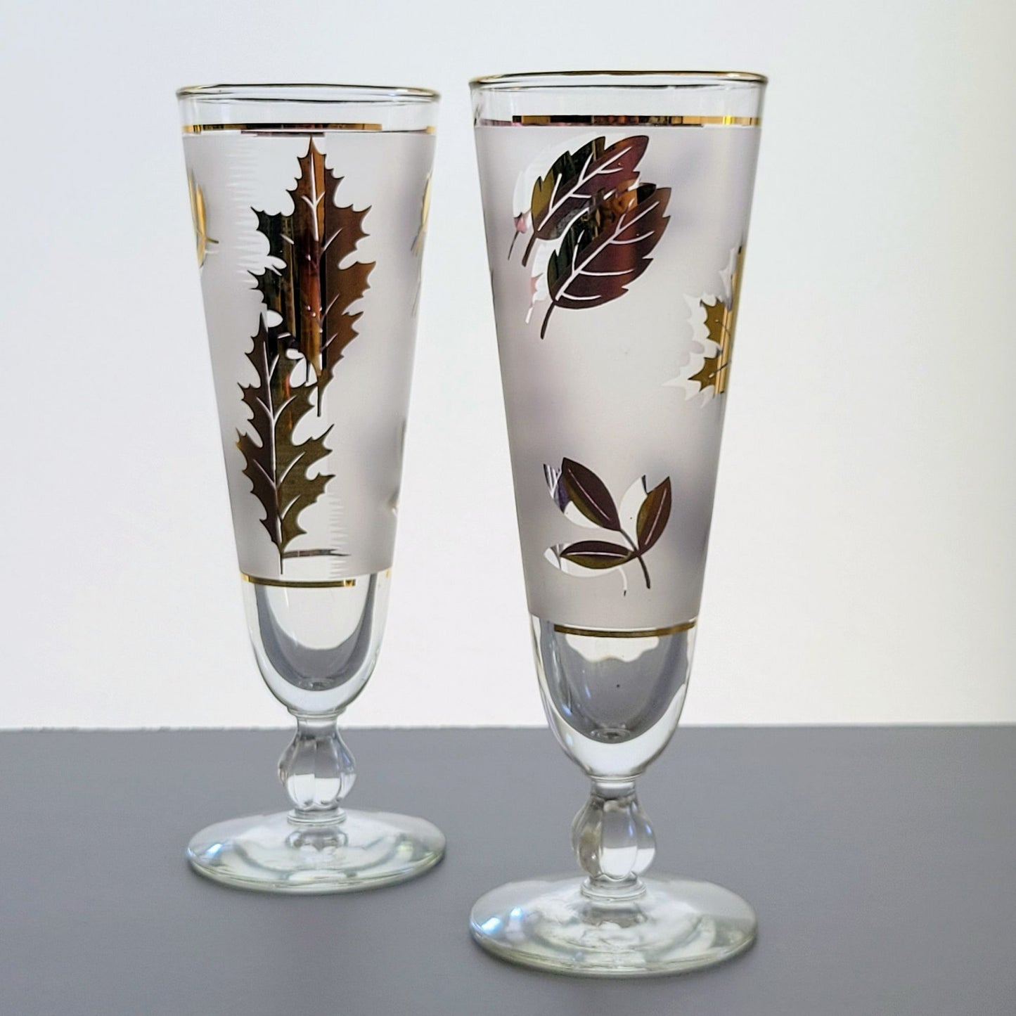Libbey Golden Foliage Pilsner Beer Glass Set of 2, c.1950s-70s