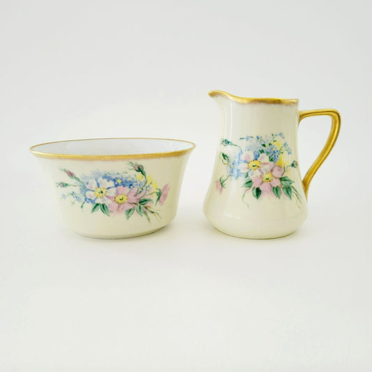 Rare Rosenthal Antique Floral Creamer, Sugar Bowl & Tea Tray, Hand Painted, c.1891-1906 Germany