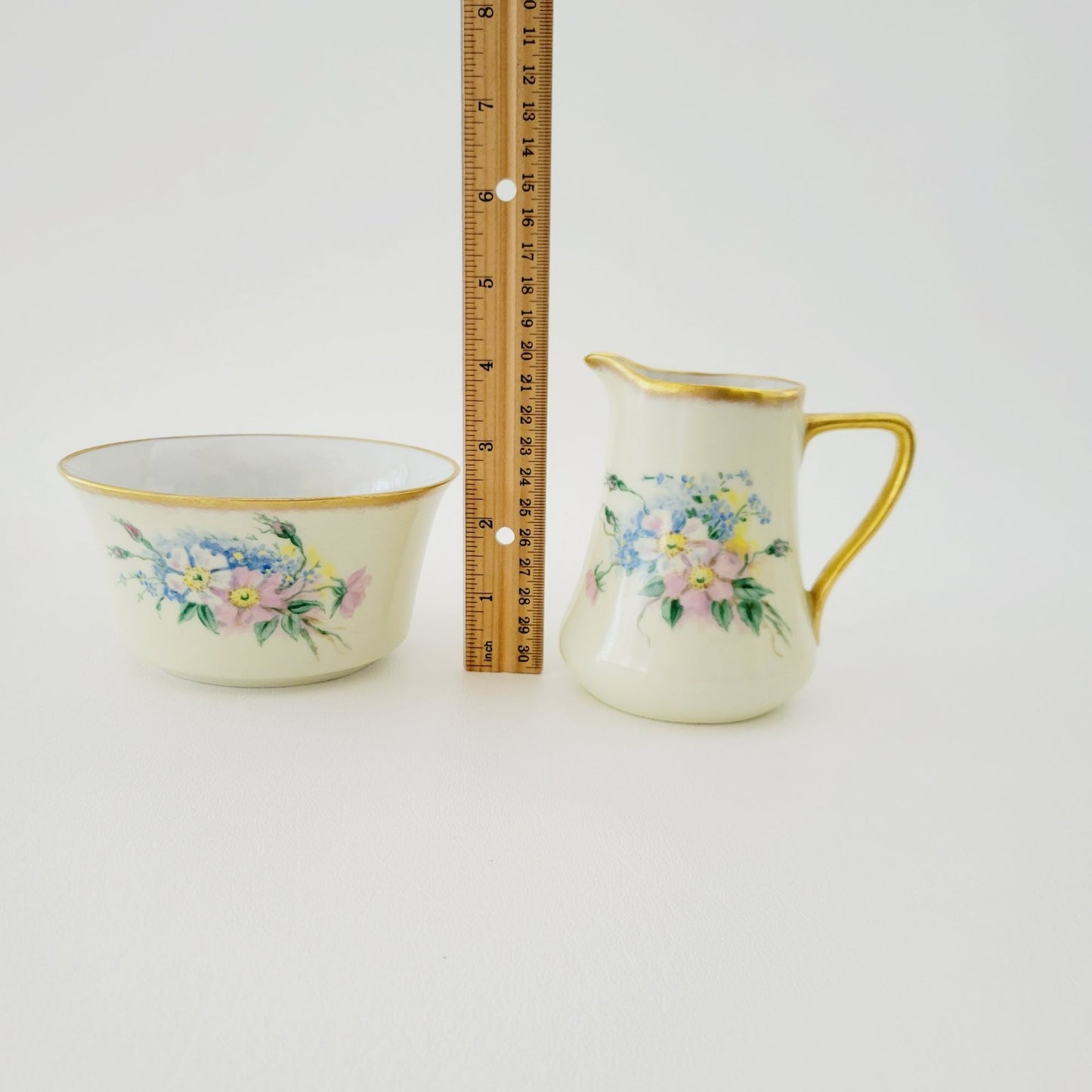 Rare Rosenthal Antique Floral Creamer, Sugar Bowl & Tea Tray, Hand Painted, c.1891-1906 Germany