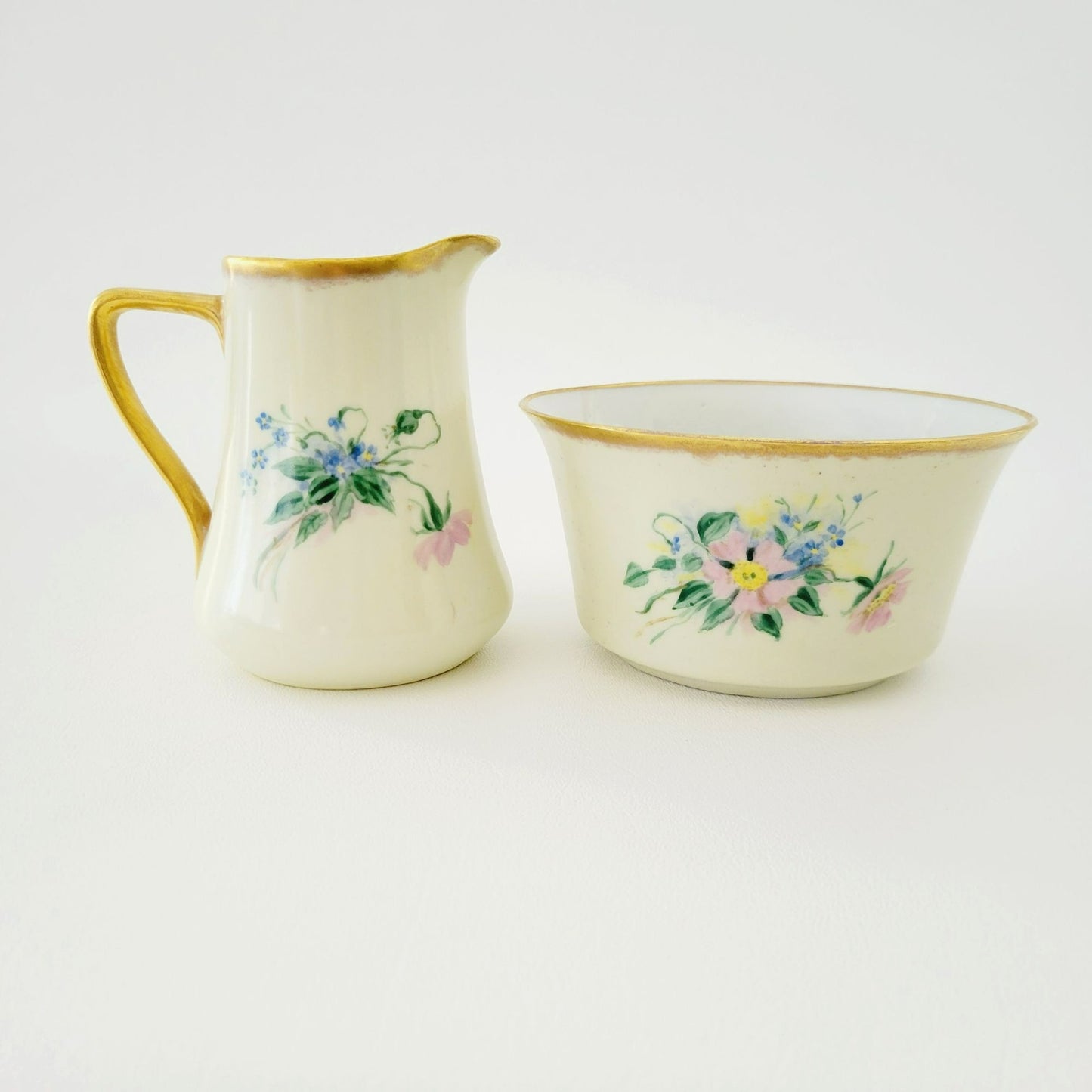 Rare Rosenthal Antique Floral Creamer, Sugar Bowl & Tea Tray, Hand Painted, c.1891-1906 Germany