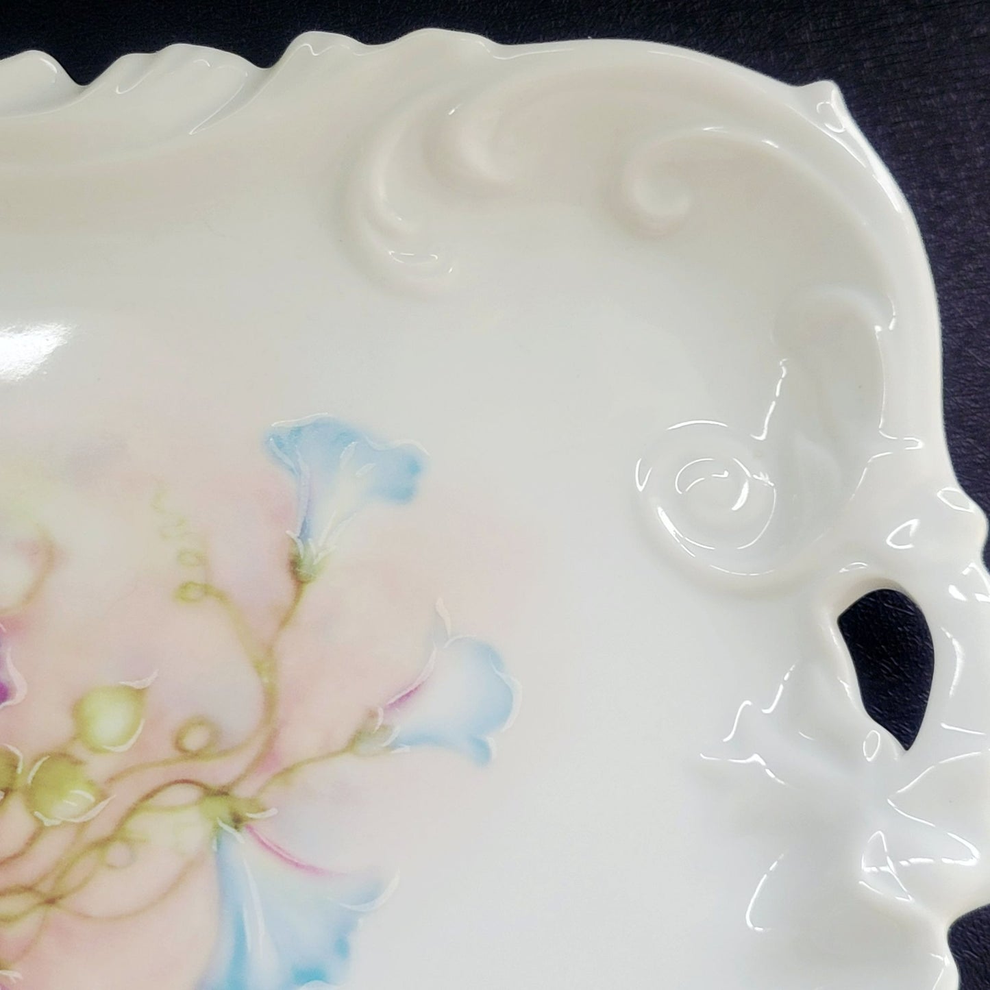 Vintage Hand Painted Floral Coffee Serving Set, Elegant White Embossed Design, Blue & Pink Pansy Flower, Artist Signed