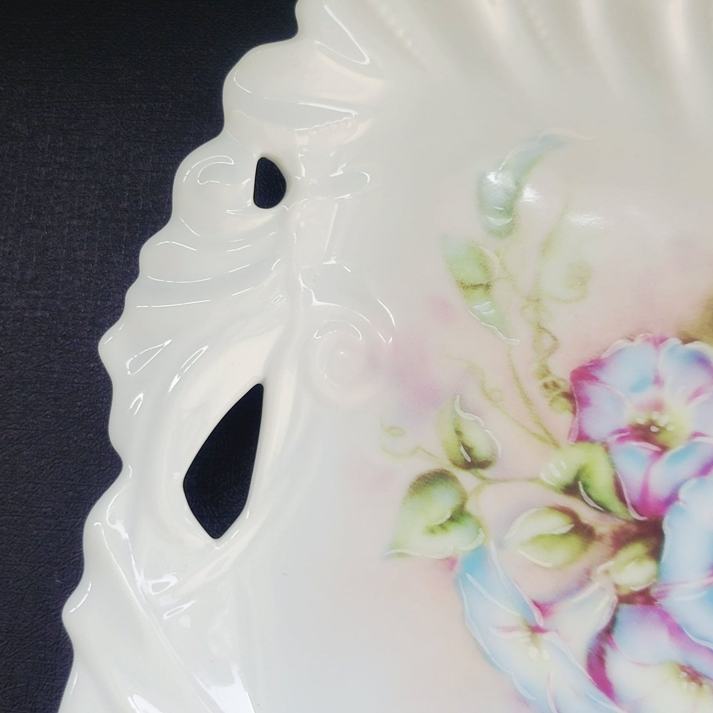 Vintage Hand Painted Floral Coffee Serving Set, Elegant White Embossed Design, Blue & Pink Pansy Flower, Artist Signed