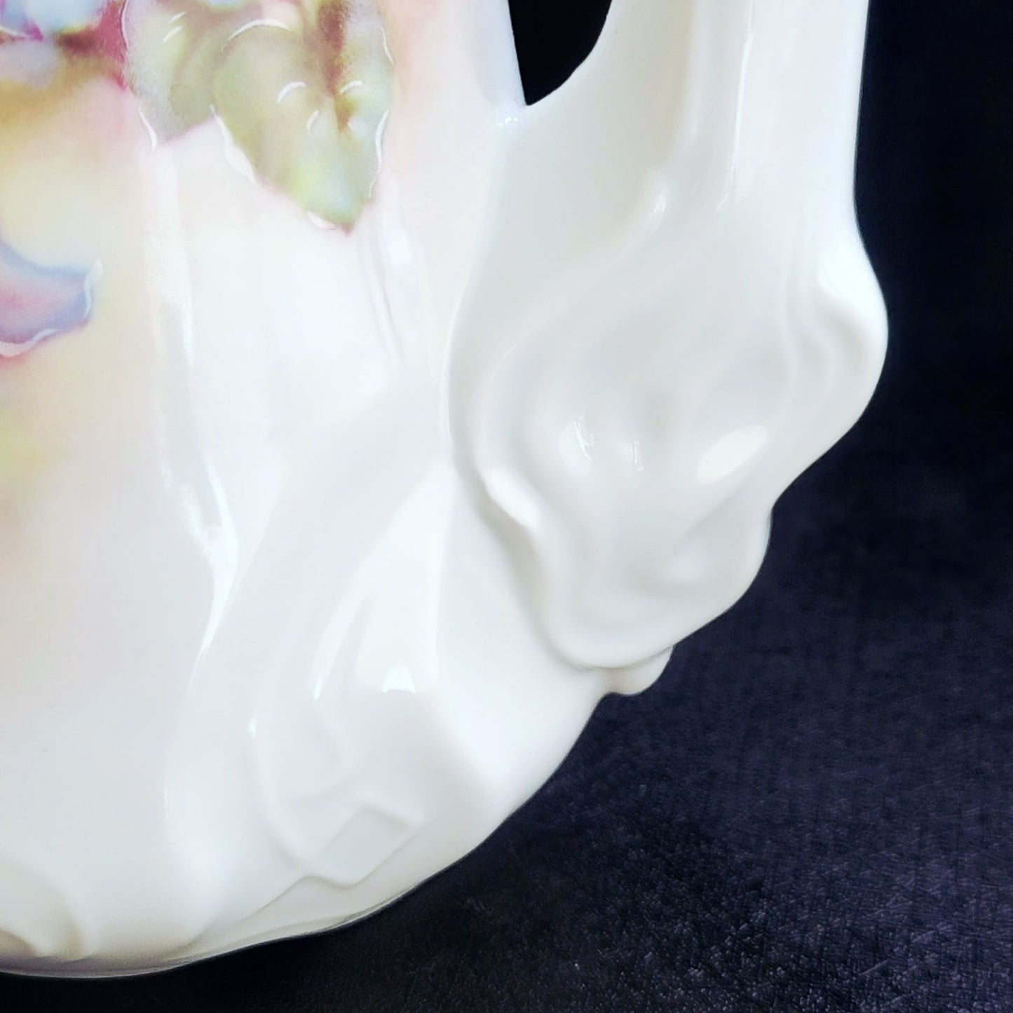 Vintage Hand Painted Floral Coffee Serving Set, Elegant White Embossed Design, Blue & Pink Pansy Flower, Artist Signed