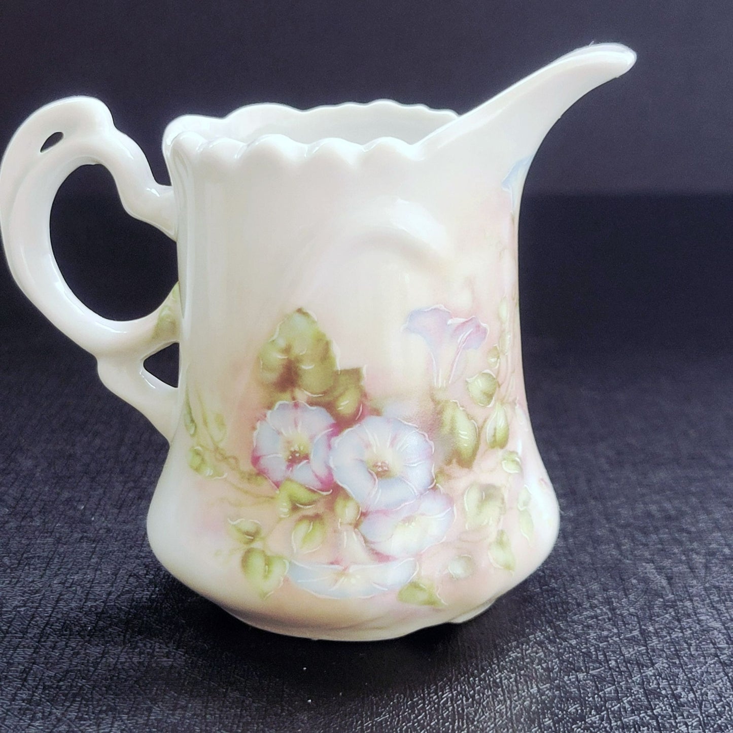 Vintage Hand Painted Floral Coffee Serving Set, Elegant White Embossed Design, Blue & Pink Pansy Flower, Artist Signed