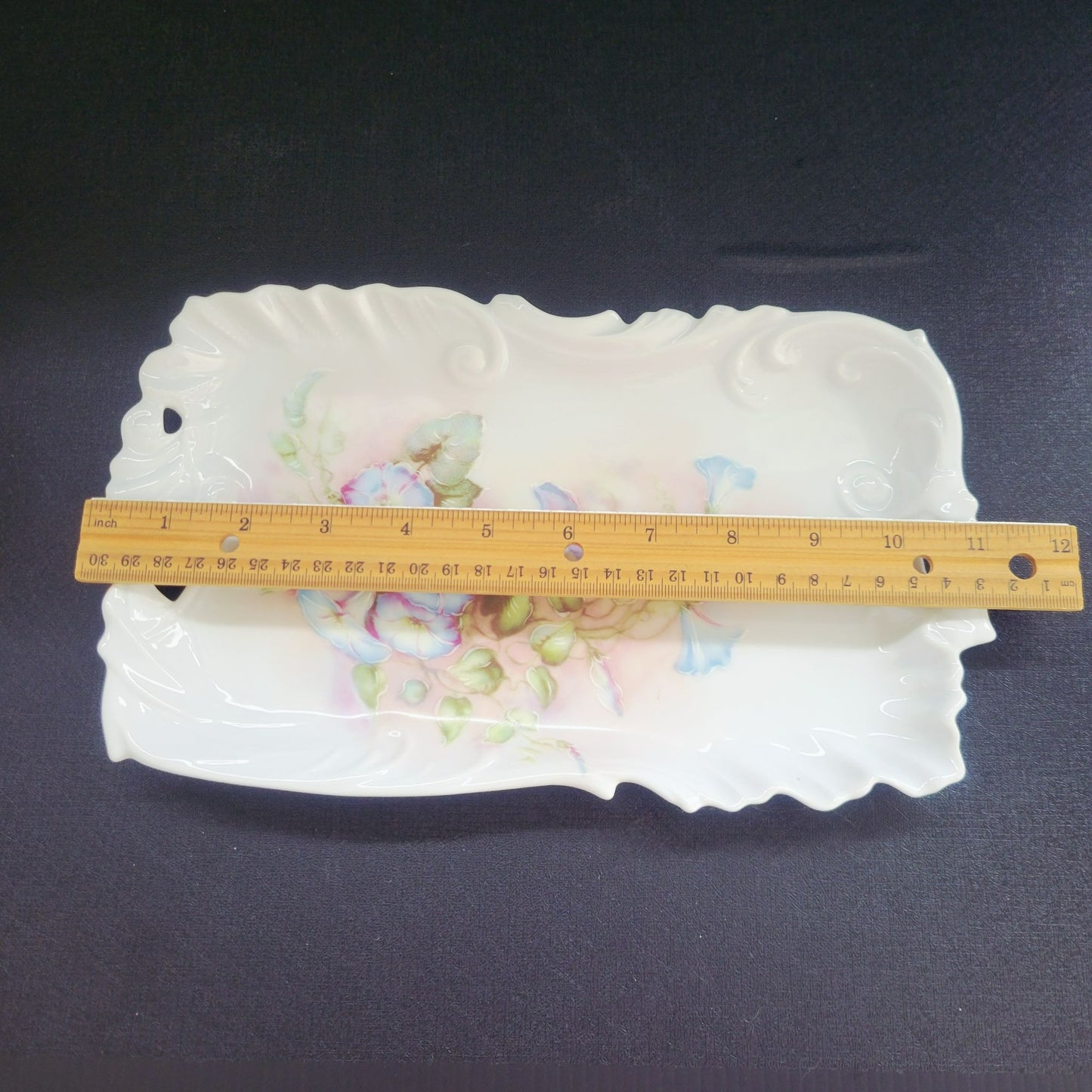 Vintage Hand Painted Floral Coffee Serving Set, Elegant White Embossed Design, Blue & Pink Pansy Flower, Artist Signed