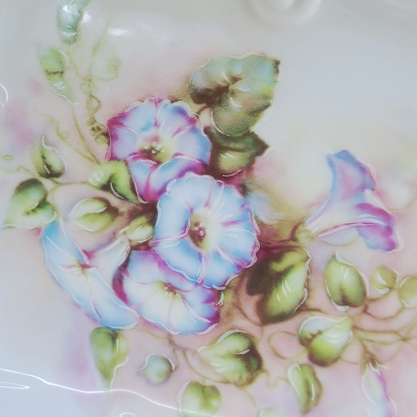 Vintage Hand Painted Floral Coffee Serving Set, Elegant White Embossed Design, Blue & Pink Pansy Flower, Artist Signed