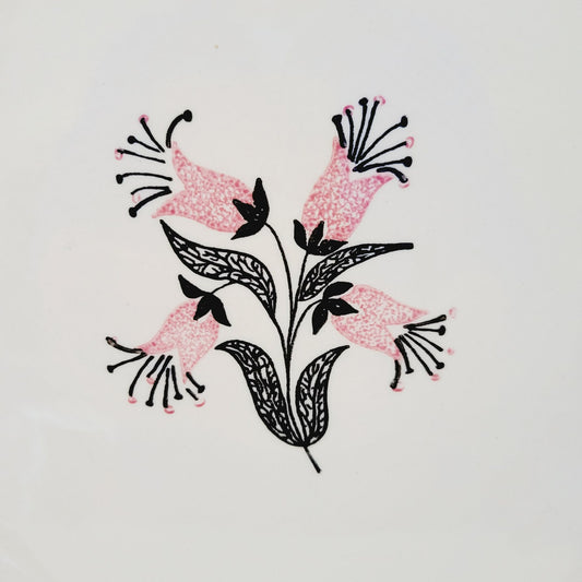 Stetson Potteries Pink & Black Floral 11" Oval Platter, MCM c.1960s USA