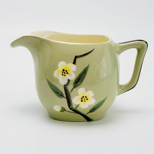 Mid Century Modern Green Floral Square Creamer & Sugar Bowl by Weil Ware, Blossom Celadon, c.1946-55 USA