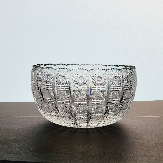 Queen Lace Cut Crystal 8" Centerpiece Bowl, Intricate Star Pattern Design, Made in Bohemia