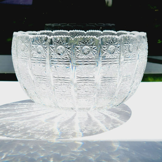 Queen Lace Cut Crystal 8" Centerpiece Bowl, Intricate Star Pattern Design, Made in Bohemia