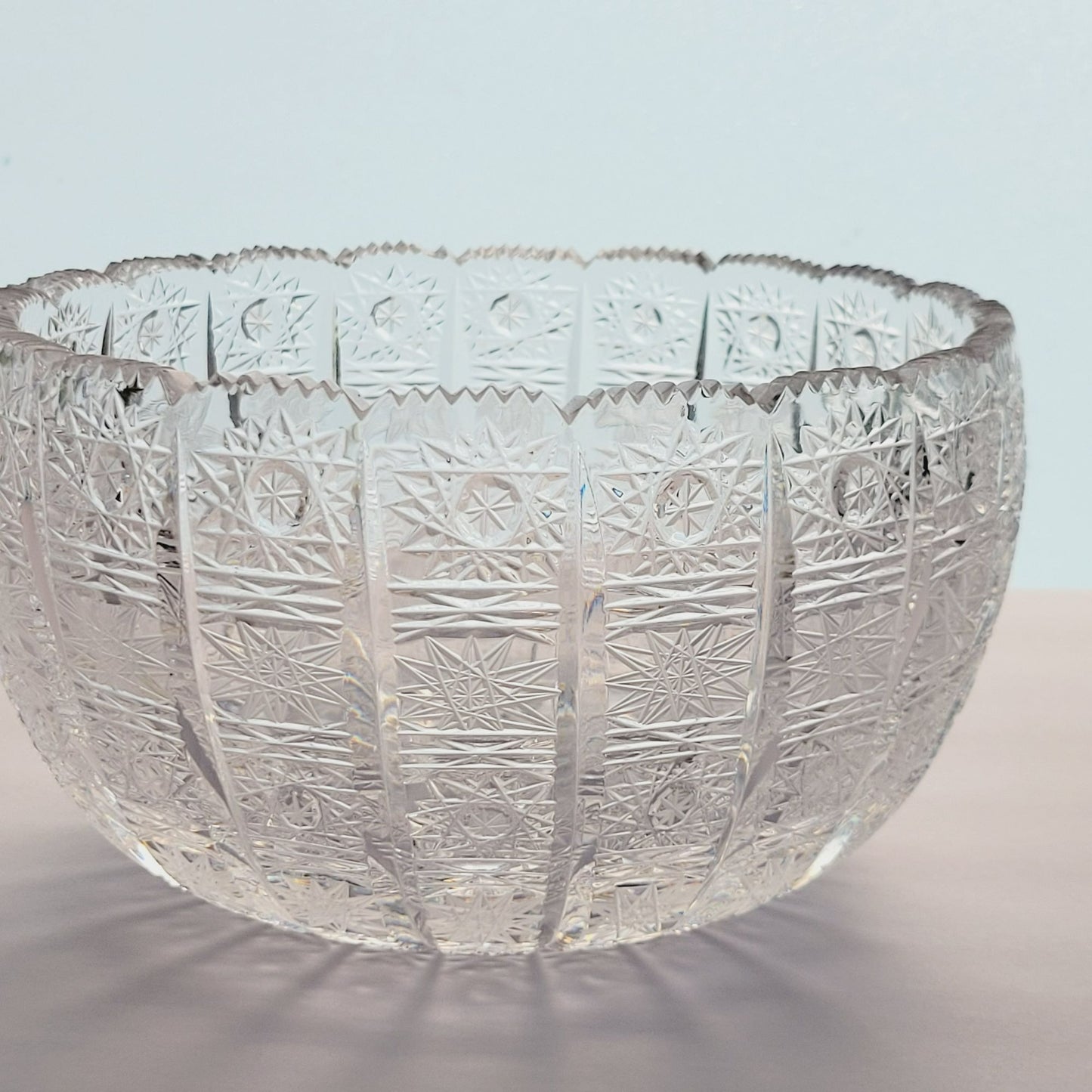 Queen Lace Cut Crystal 8" Centerpiece Bowl, Intricate Star Pattern Design, Made in Bohemia