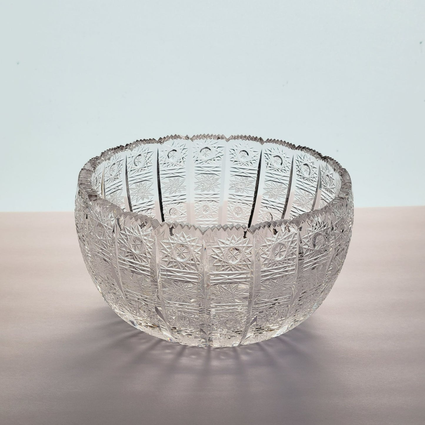 Queen Lace Cut Crystal 8" Centerpiece Bowl, Intricate Star Pattern Design, Made in Bohemia