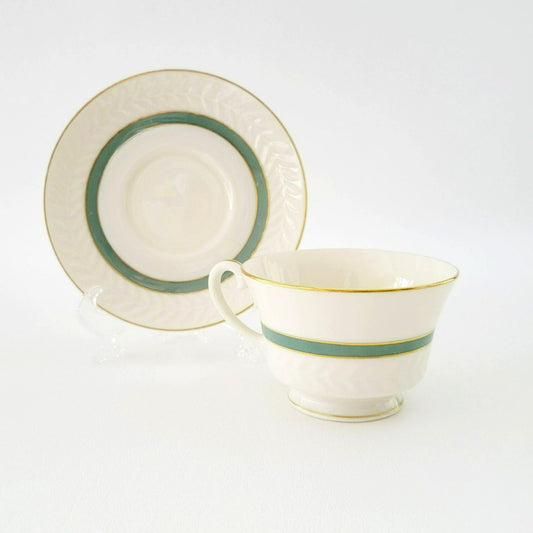 Theodore Haviland Teacup & Saucer, Brighton Turquoise with Embossed Leaf Pattern, New York USA