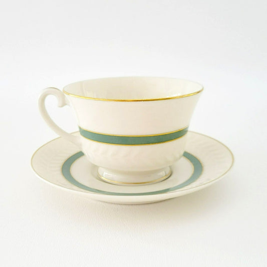 Theodore Haviland Teacup & Saucer, Brighton Turquoise with Embossed Leaf Pattern, New York USA