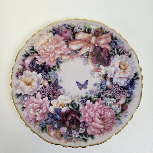 Vintage Bradford Exchange Floral Pink Peonies and Butterfly Plate, Circle of Love by Lena Liu