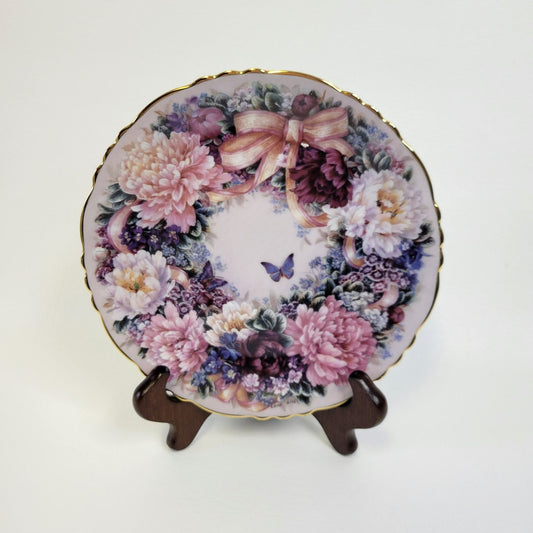Vintage Bradford Exchange Floral Pink Peonies and Butterfly Plate, Circle of Love by Lena Liu
