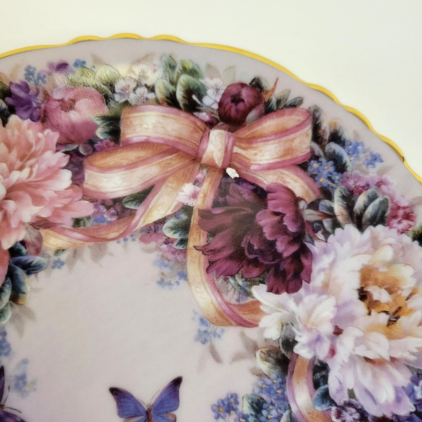 Vintage Bradford Exchange Floral Pink Peonies and Butterfly Plate, Circle of Love by Lena Liu