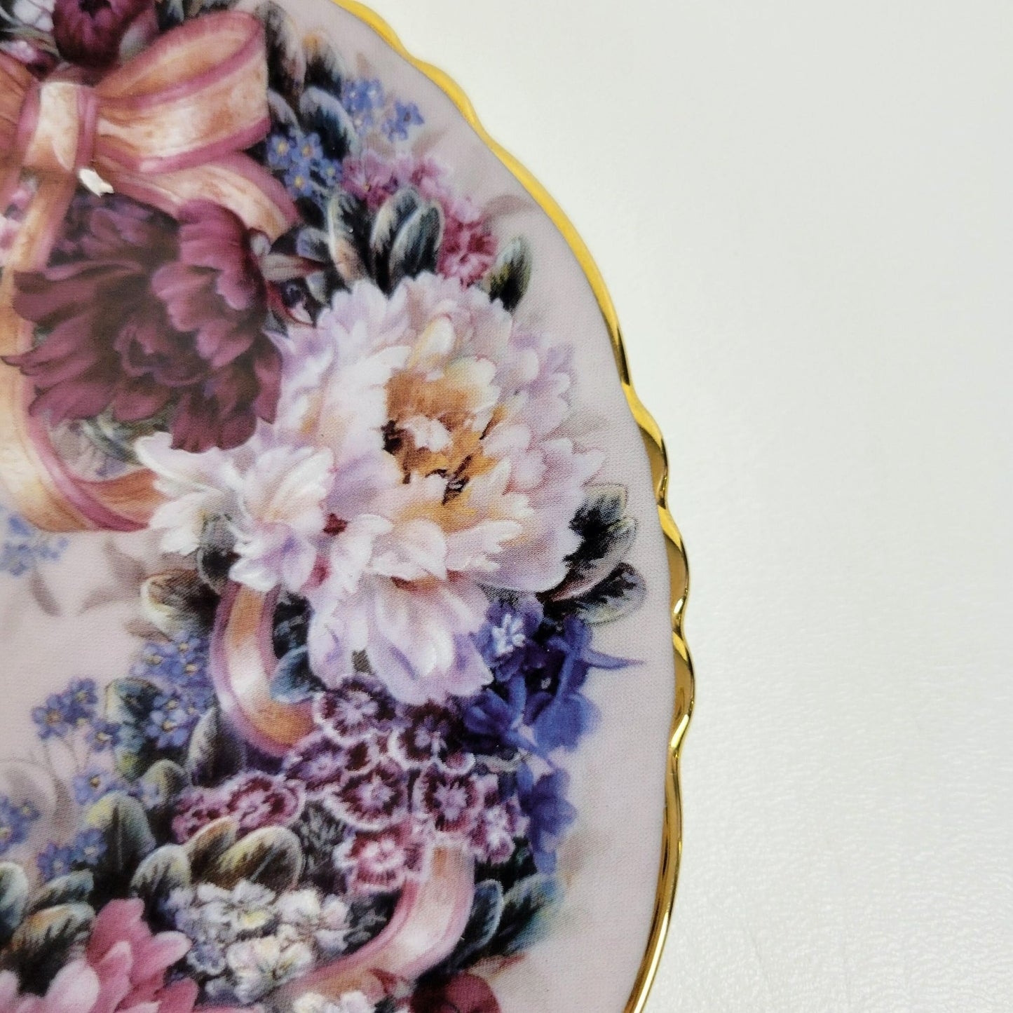 Vintage Bradford Exchange Floral Pink Peonies and Butterfly Plate, Circle of Love by Lena Liu