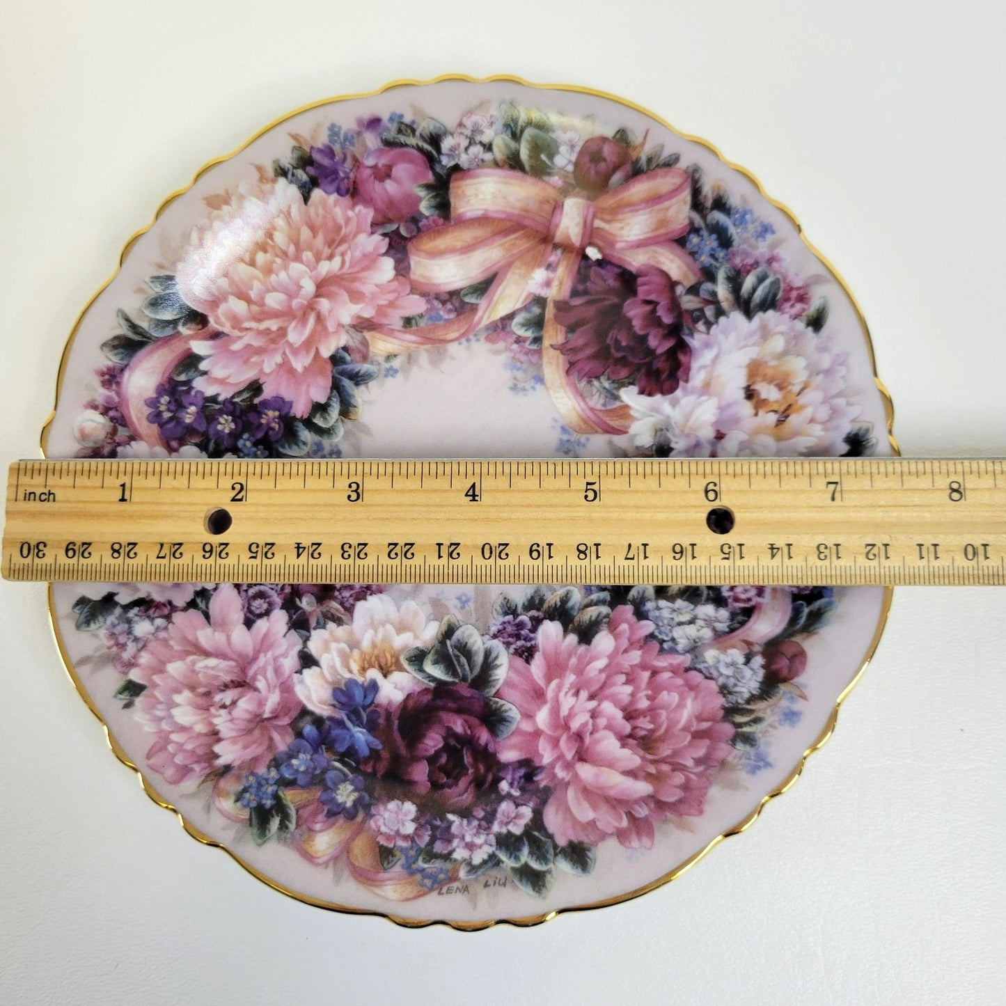 Vintage Bradford Exchange Floral Pink Peonies and Butterfly Plate, Circle of Love by Lena Liu