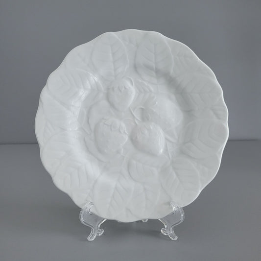 Fondeville White Majolica Strawberry Embossed Salad Plate, Made in Alvarez Spain