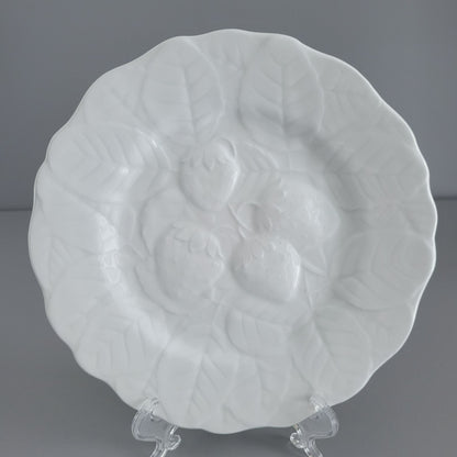 Fondeville White Majolica Strawberry Embossed Salad Plate, Made in Alvarez Spain