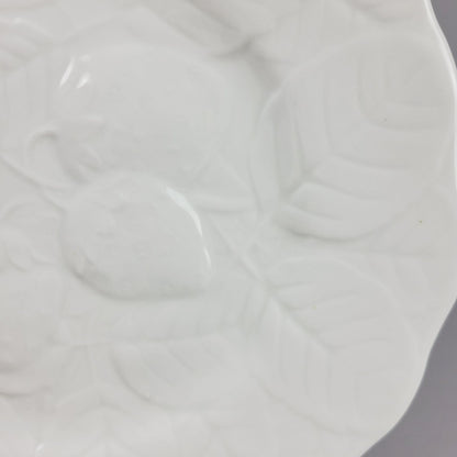 Fondeville White Majolica Strawberry Embossed Salad Plate, Made in Alvarez Spain