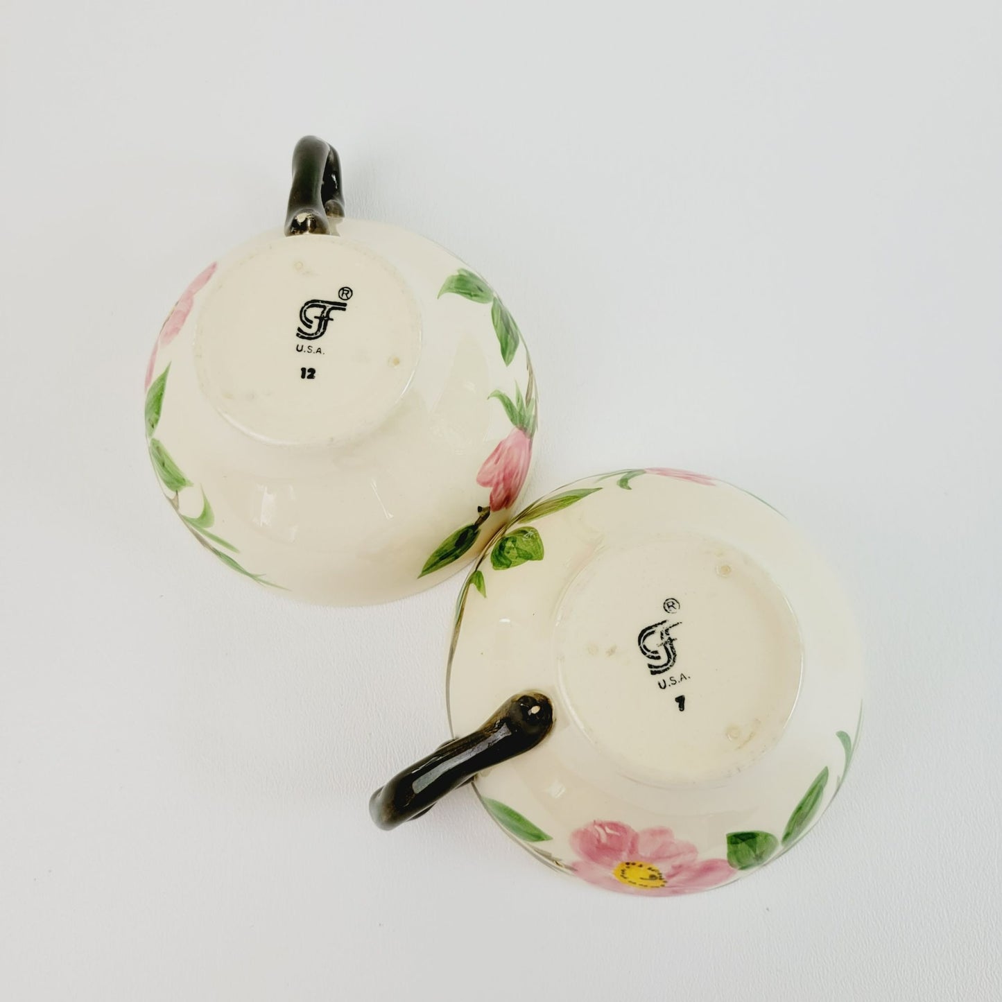 Franciscan Desert Rose Cups, Set of 2, Pink Floral Hand Painted & Embossed  c.1979-84 USA