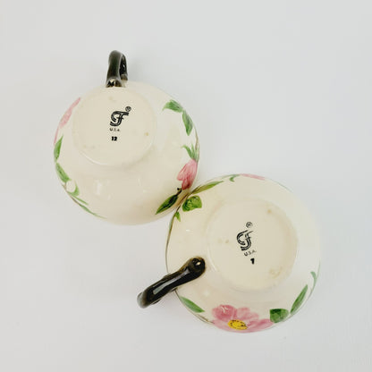 Franciscan Desert Rose Cups, Set of 2, Pink Floral Hand Painted & Embossed  c.1979-84 USA