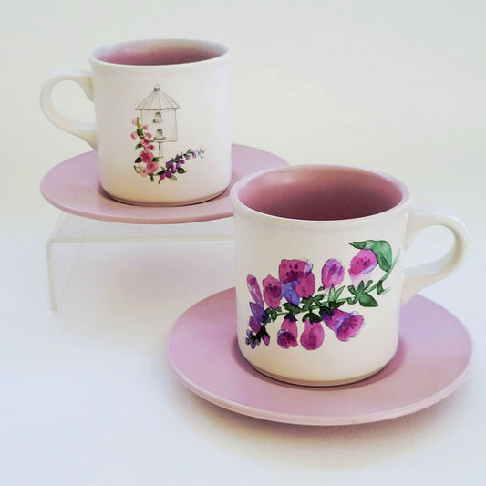Pfaltzgraff Cape May Mug & Saucer, 2 Sets, c.1990s USA Made