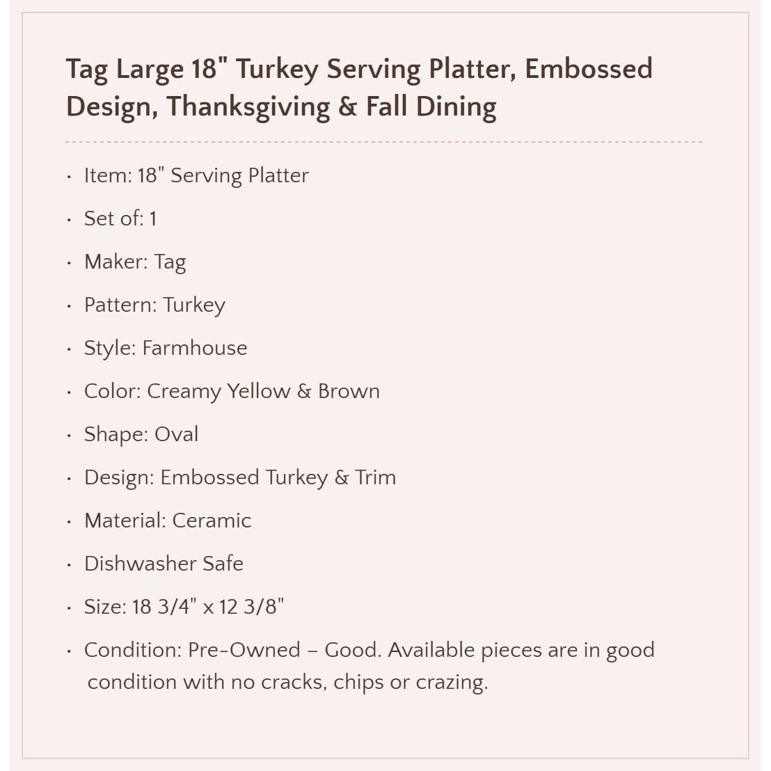 Tag 18" Turkey Serving Platter
