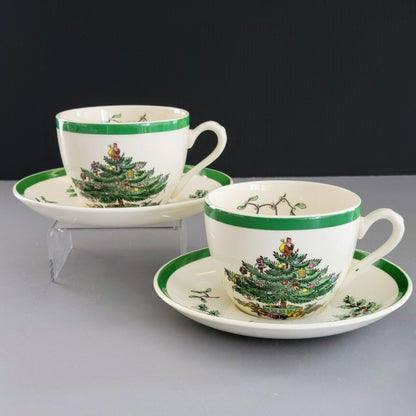 Spode Christmas Tree Cup & Saucer, 2 Sets, England c.1976-89