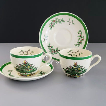 Spode Christmas Tree Cup & Saucer, 2 Sets, England c.1976-89