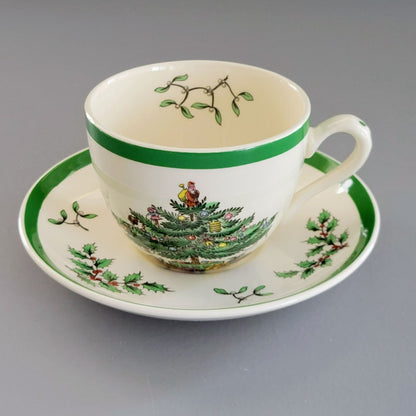 Spode Christmas Tree Cup & Saucer, 2 Sets, England c.1976-89