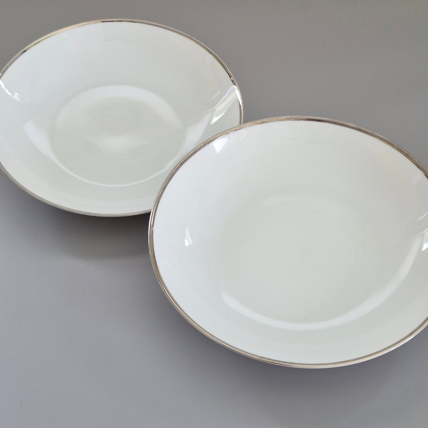 Johann Haviland "Wedding Ring" Coupe Soup Bowl, Set of 2,  Platinum Trim, c.1960s Germany