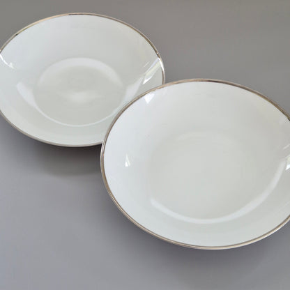 Johann Haviland "Wedding Ring" Coupe Soup Bowl, Set of 2,  Platinum Trim, c.1960s Germany