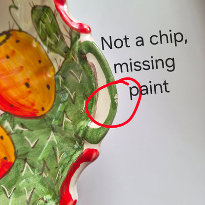 Italian Hand Painted Prickly Pear Cactus Ceramic Pasta Low Bowl